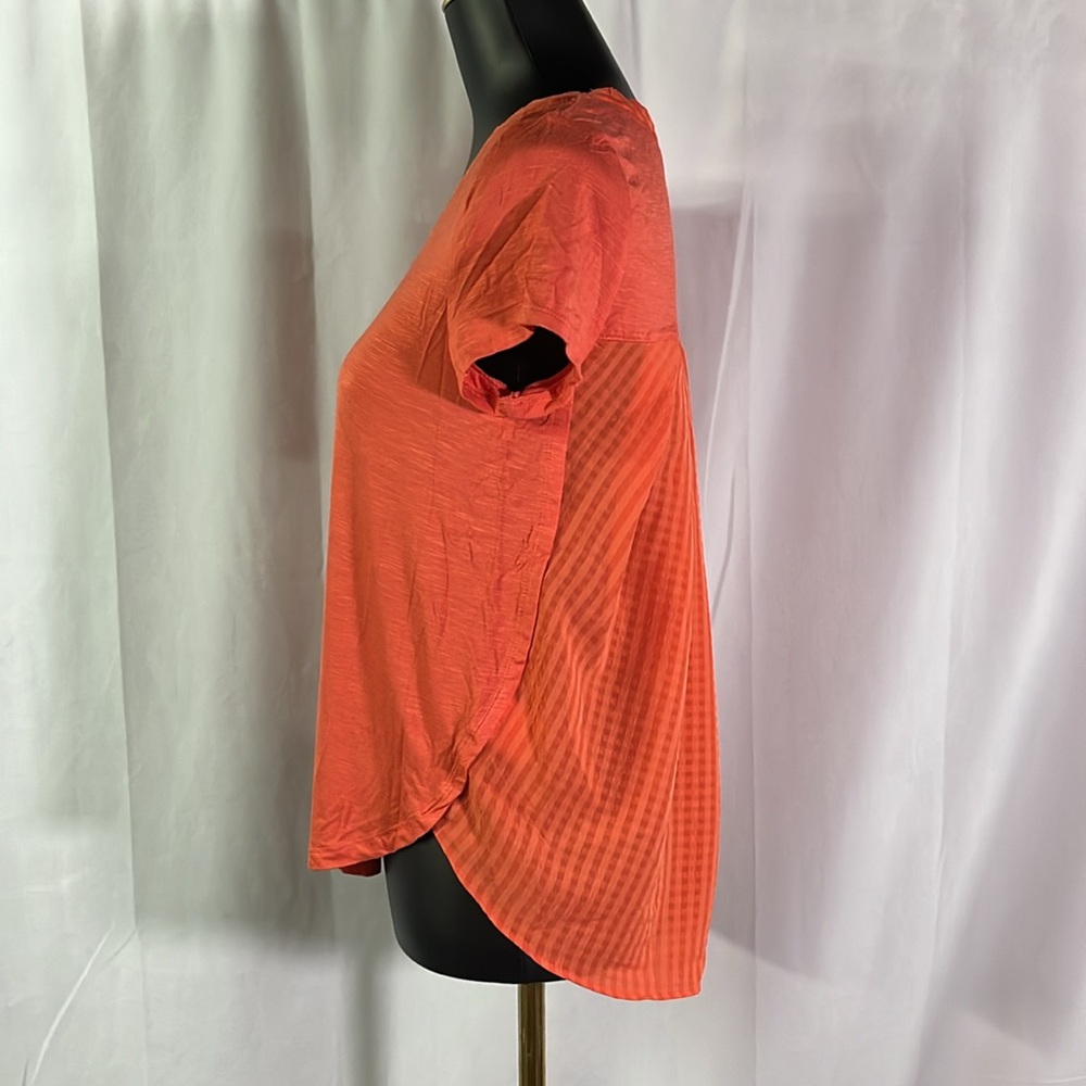 NWT Anthropologie Deletta Orange Gingham Mixed Media High Low Top - Picture 3 of 16